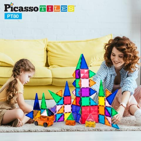 Set de construit Magnetic PicassoTiles 80 de piese cu o mașinuță, + 3 ani [3]