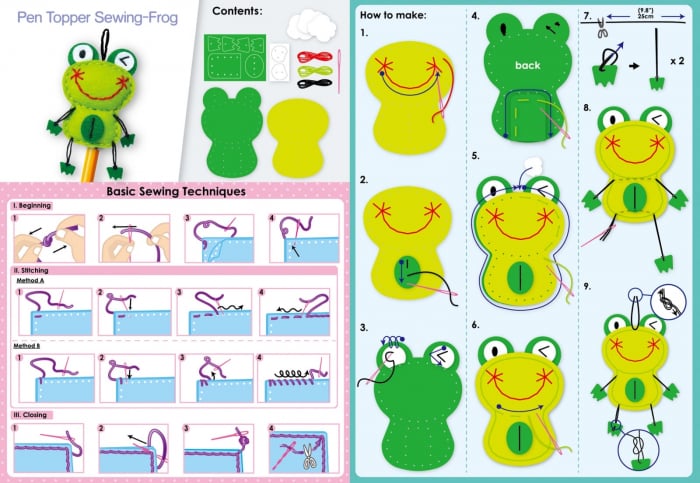 Set de cusut DIY - decoratiune topper pentru creion - Broasca, + 5 ani [4]