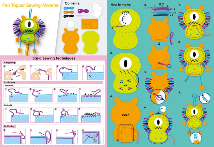 Set de cusut DIY - decoratiune topper pentru creion - Monstrulet, + 5 ani [5]