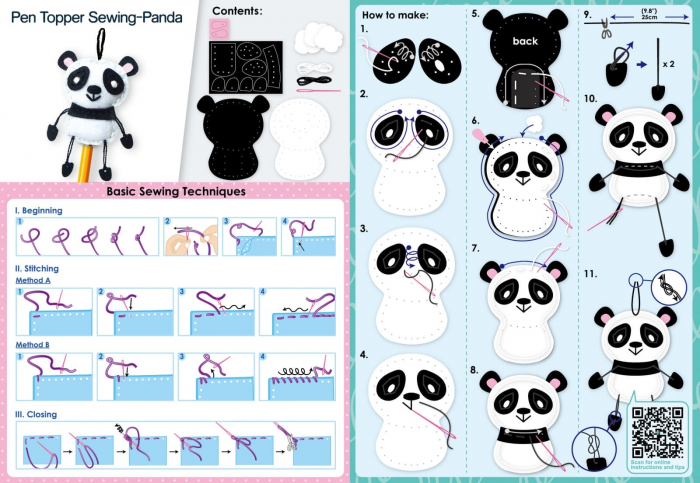 Set de cusut DIY - decoratiune topper pentru creion - Panda, + 5 ani [5]
