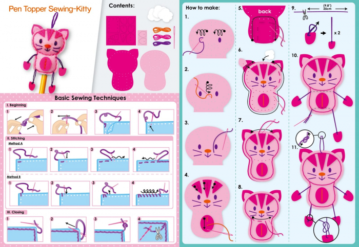 Set de cusut DIY - decoratiune topper pentru creion - Pisicuta, + 5 ani [4]