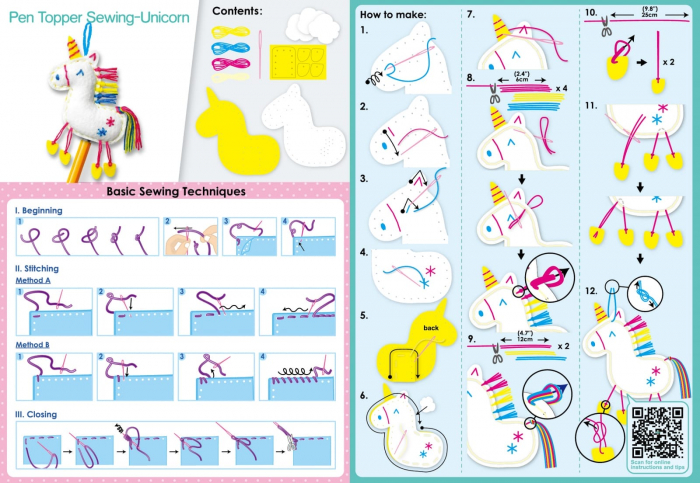 Set de cusut DIY - decoratiune topper pentru creion - Unicorn, + 5 ani [3]