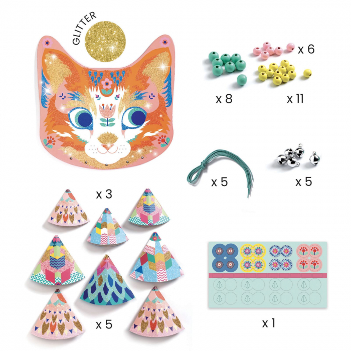 Set DIY Djeco, Mobil cu clopotei si sclipici- Pisicuta, 4-5 ani + [2]