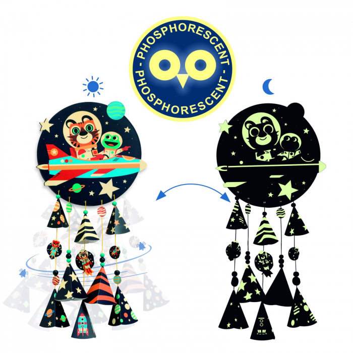 Set DIY Djeco, Mobil fluorescent cu clopotei- Stele, 4-5 ani + [3]