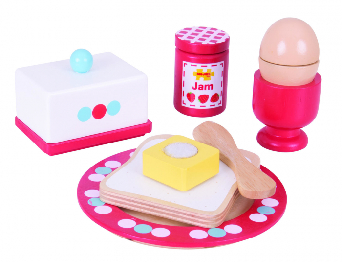 Set mic dejun din lemn, jucarie de rol pentru copii, BIGJIGS Toys, 2-3 ani + [2]