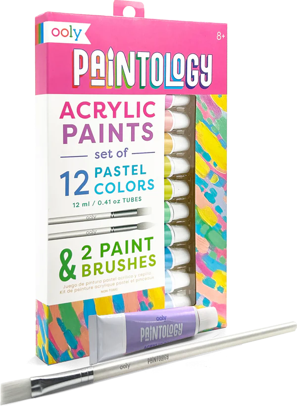 Set vopsele acrilice Paintology, 12 culori pastel si 2 pensule [1]
