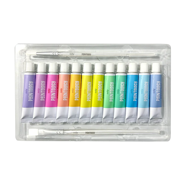 Set vopsele acrilice Paintology, 12 culori pastel si 2 pensule [4]