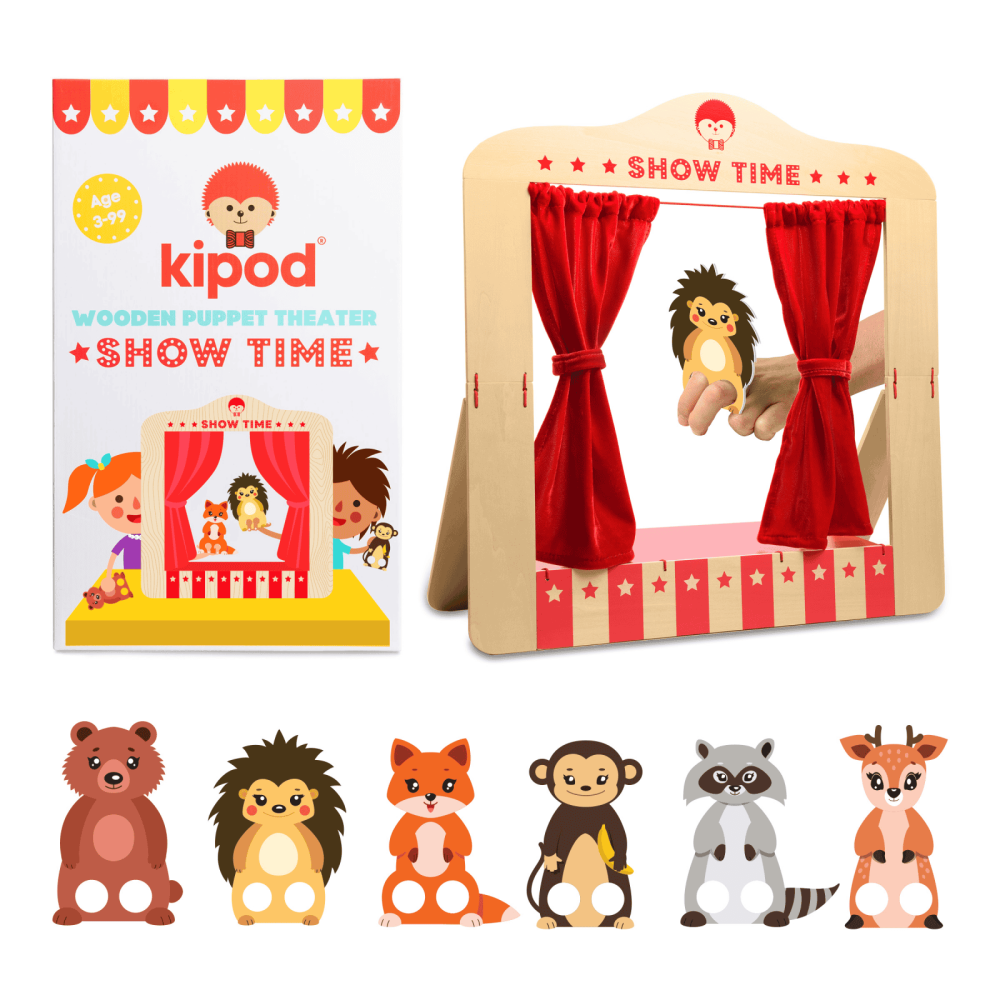 Teatru de papusi din lemn pentru masa, pliabil, cu figurine incluse Kipod [1]