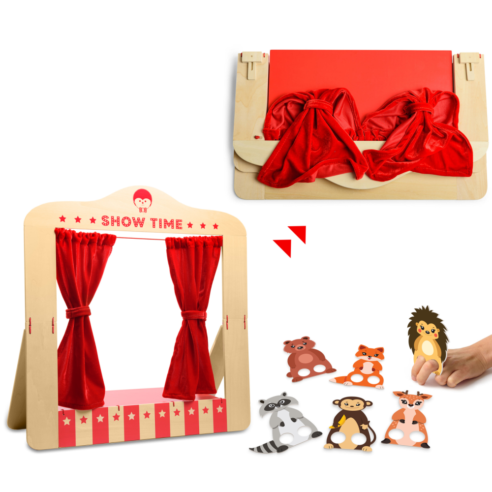 Teatru de papusi din lemn pentru masa, pliabil, cu figurine incluse Kipod [4]