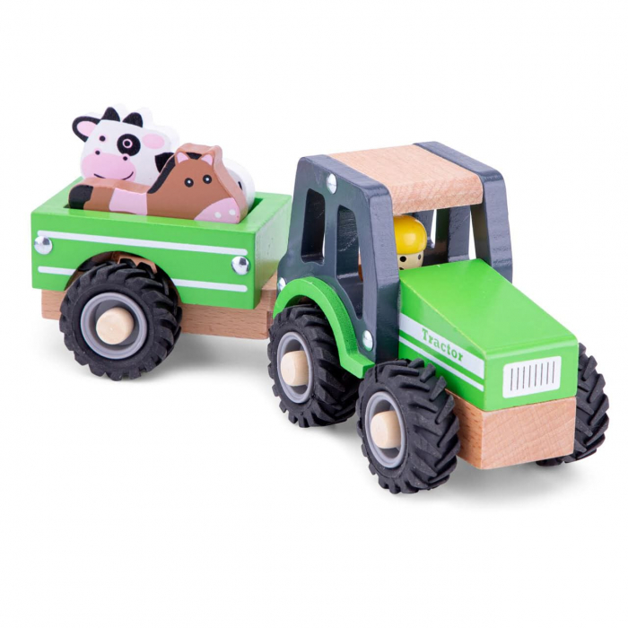 Tractor cu trailer si animale din lemn, New Classic Toys, 1-2 ani + [3]