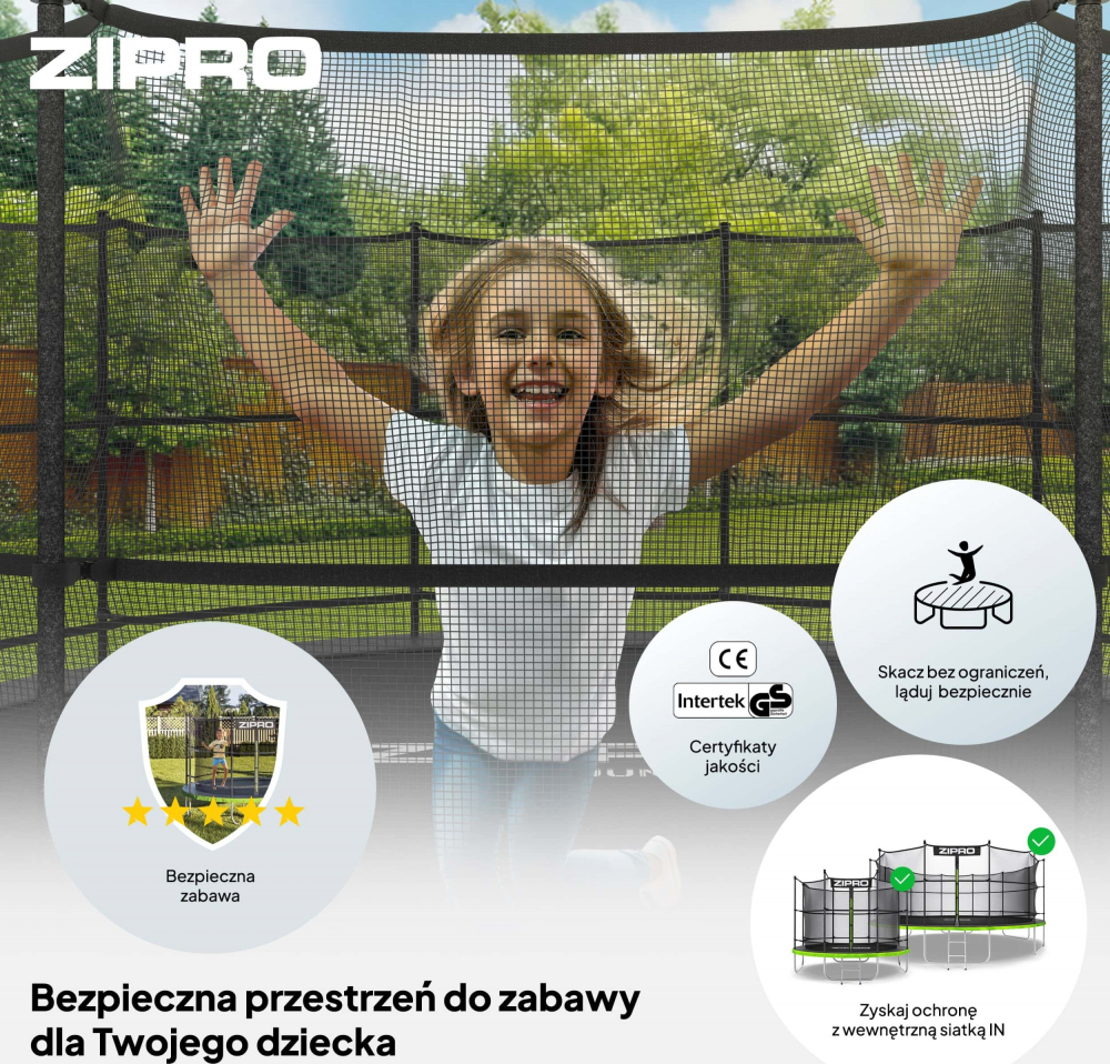 Trambulina copii 183 cm de exterior ZIPRO Jump Pro, cu plasa de protectie interna [5]