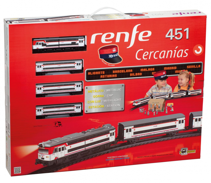 Trenulet electric calatori Cercanias RENFE 451 metalic, cu lumina si sapca conductor tren, Pequetren, 2-3 ani + [2]