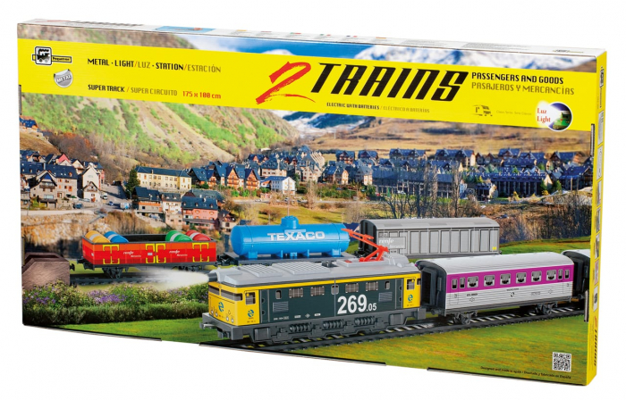 Trenulet electric dublu, calatori si marfa, cu lumina si statie, Pequetren, 2-3 ani + [3]