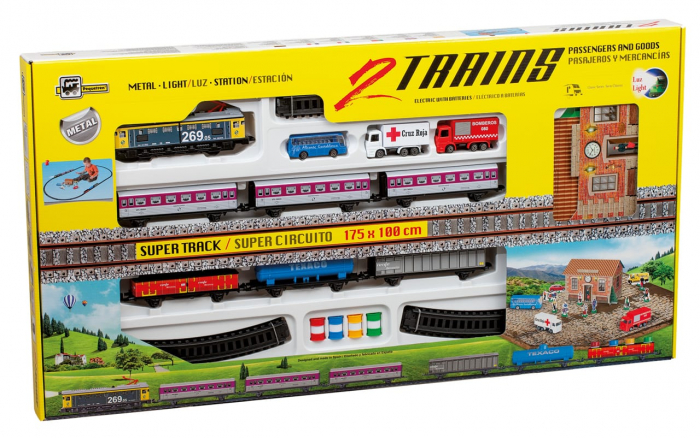 Trenulet electric dublu, calatori si marfa, cu lumina si statie, Pequetren, 2-3 ani + [2]