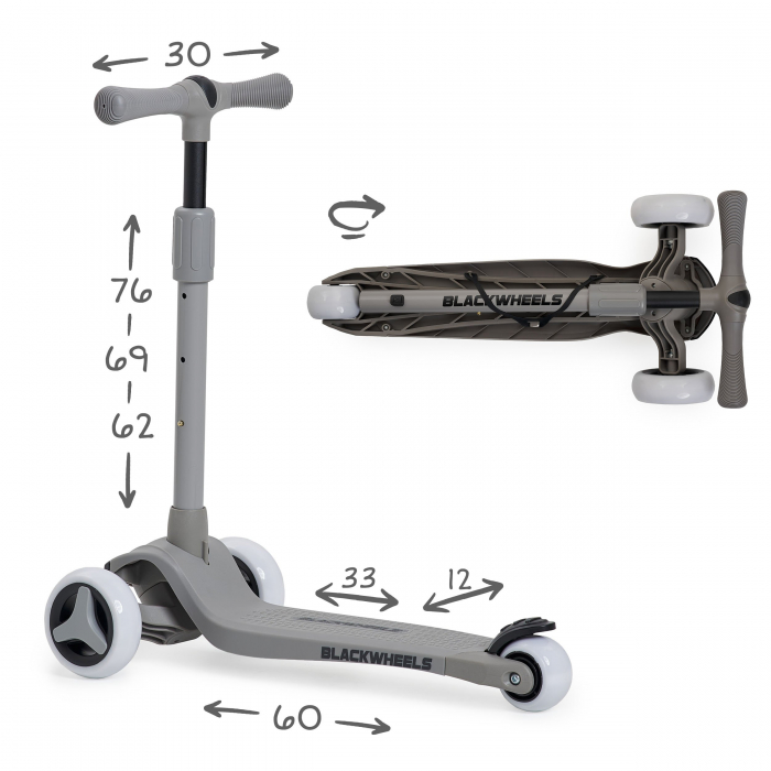 Trotineta cu 3 roti copii BlackWheels BLINK Gri, cu inaltime reglabila [10]