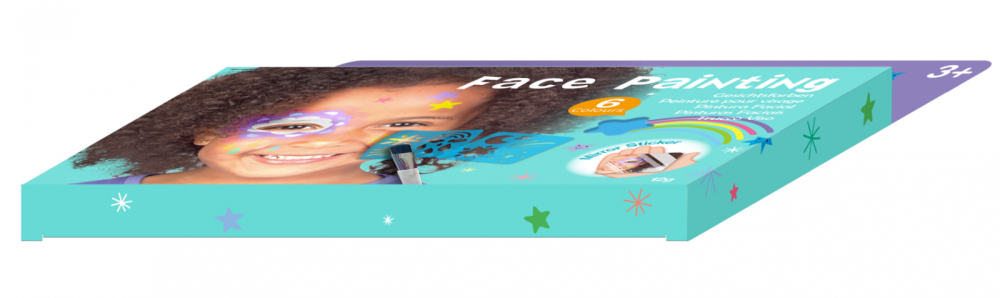 Trusa make-up pictura fata cu sabloane incluse - sase culori non-alergice - curcubeu si stele [5]