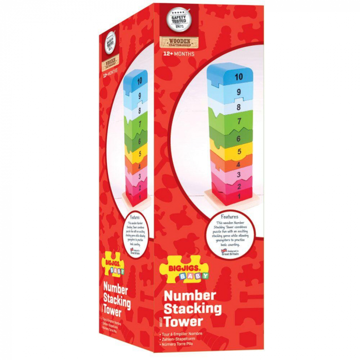 Turnulet din lemn cu numere, BIGJIGS Toys, 1-2 ani + [5]