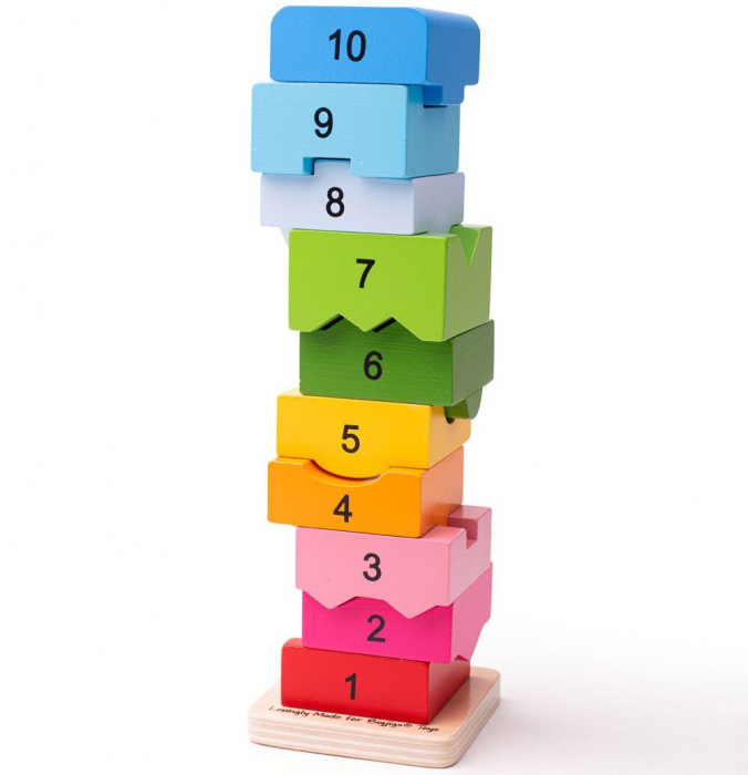 Turnulet din lemn cu numere, BIGJIGS Toys, 1-2 ani + [3]
