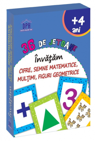Jucarii baieti - 36 de Jetoane - Învățăm - Cifre, Semne Matematice, Mulțimi, Figuri geometrice, DPH, 4 ani +