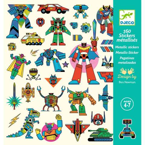 Jucarii copii 8-9 ani - Abtibilduri metalice Djeco Roboti, 4 - 7 ani