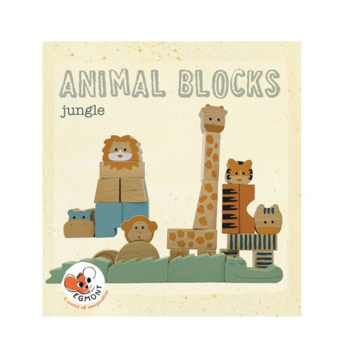 Cuburi din lemn - Animalele junglei din cuburi de lemn natur, Egmont toys, 0-1 ani +