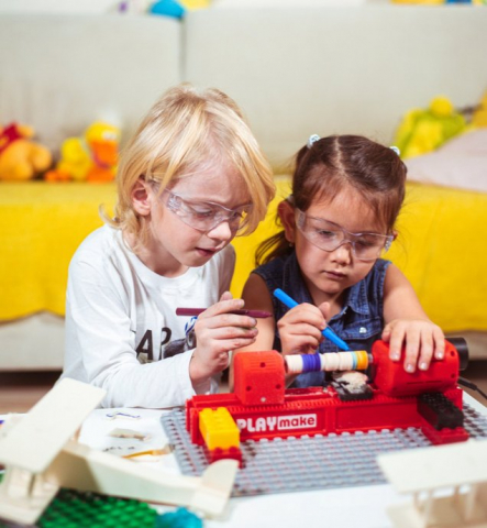 Jucarii de construit, arta si indemanare - Atelier de tamplarie pentru copii PLAYmake 4in1, Bormasina, ferastrau, strung si masina de slefuit