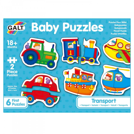 Vârsta - Baby Puzzles: Set de 6 puzzle-uri Transport (2 piese), Galt, 1-2 ani +