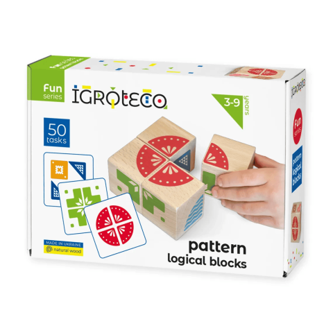 Jucarii si jocuri copii - Blocuri logice din lemn, cu model, 4 piese