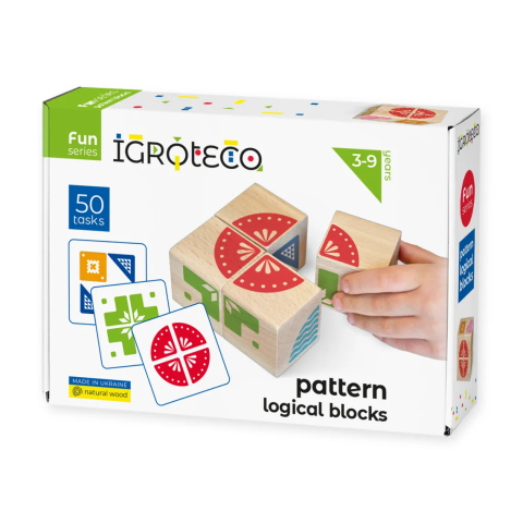 Jucarii din lemn - Blocuri logice din lemn, cu model, 4 piese