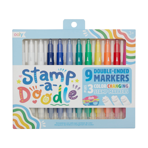 Gradinita si scoala - Carioci duble cu stampile Stamp-A-Doodle - set de 9 culori si 3 care schimba culoarea