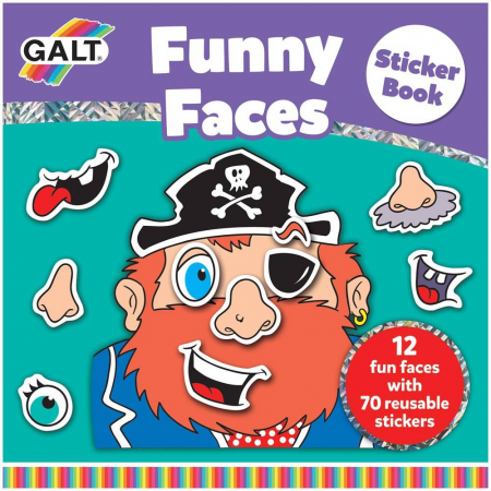 Carti de colorat - Carte cu abtibilduri Funny Faces, Galt, 2-3 ani +