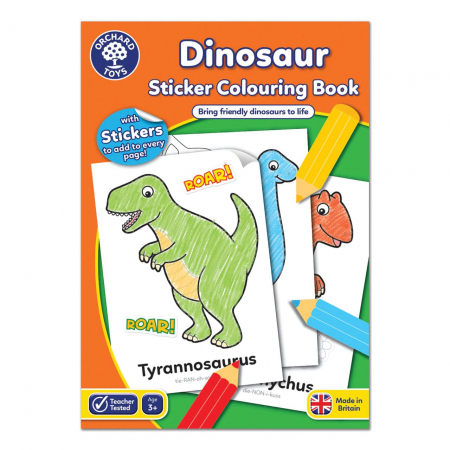 Carte de colorat cu activitati in limba engleza si abtibilduri Dinozaur DINOSAUR, Orchard Toys, 2-3 ani + [1]