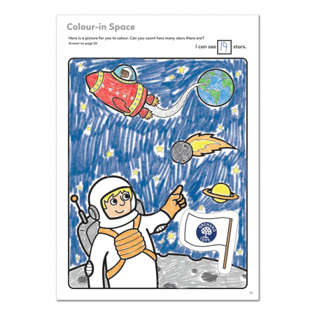 Carte de colorat cu activitati in limba engleza si abtibilduri In Spatiu OUTER SPACE, Orchard Toys, 2-3 ani + [3]