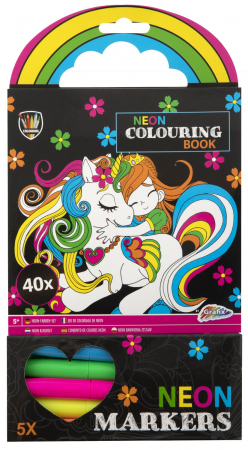 Carti pentru copii - Carte de colorat cu carioci neon - Unicorn