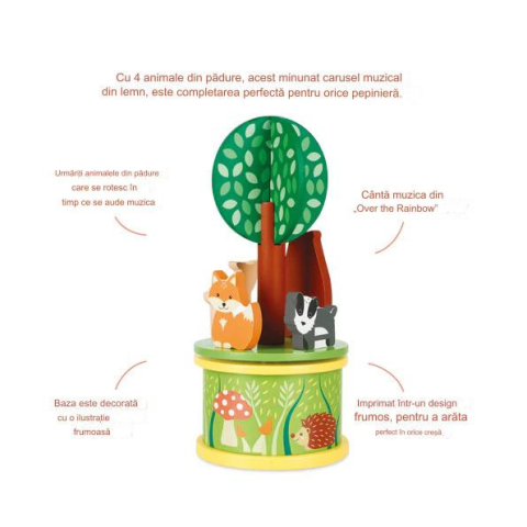 Carusel muzical cu animale de padure, Orange Tree Toys, 0 luni+ [3]