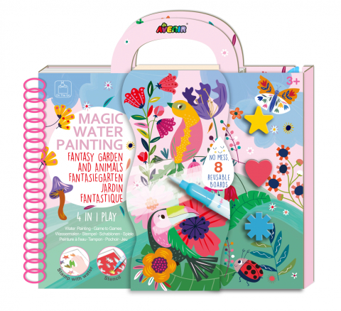 Jocuri creative - Cea mai mare Carte de pictat cu apa, sabloane, stampile si jocuri, portabila - Gradina fantastica si animale