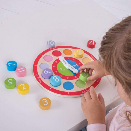 Ceas colorat din lemn, BIGJIGS Toys, 1-2 ani + [3]