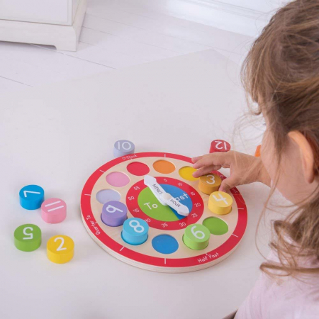 Ceas colorat din lemn, BIGJIGS Toys, 1-2 ani + [4]