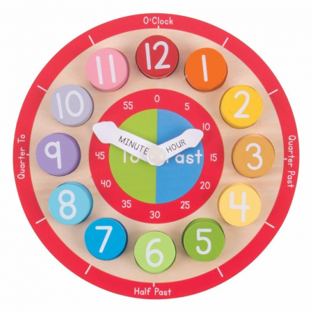 Jucarii educative 2 - 3 ani - Ceas colorat din lemn, BIGJIGS Toys, 1-2 ani +