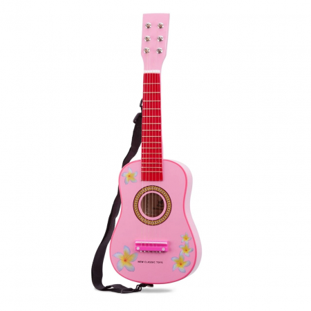 Jucarii muzicale - Chitara roz cu flori din lemn, New Classic Toys, 2-3 ani +