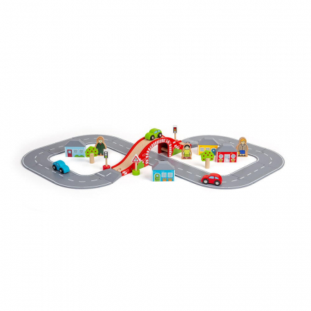 Masinute si trenulete - Circuit auto - Orasul (36 piese), BIGJIGS Toys, 3 ani+