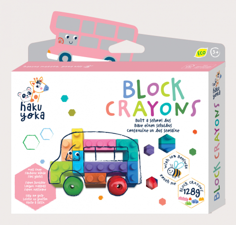 Jocuri creative - Creioane cerate interconectabile Block Crayons - Autobuz Scolar, Haku Yoka