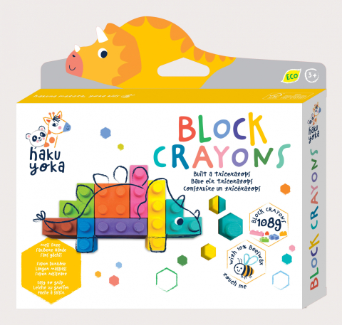 Jocuri creative - Creioane cerate interconectabile Block Crayons - Dinozaur Triceratops, Haku Yoka