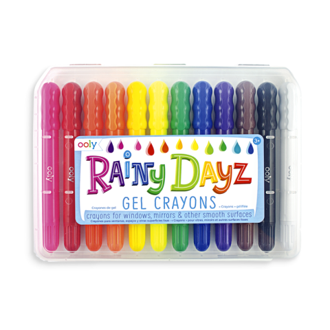 Gradinita si scoala - Creioane cu gel pentru geam si sticla, Rainy Dayz, set 12 culori lavabile