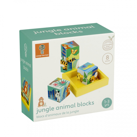 Cuburi din lemn - Cuburi cu animale din jungla, Orange Tree Toys, 1 - 3 ani