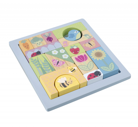 Cuburi din lemn - Cuburi de construit Gradina de primavara, Orange Tree Toys
