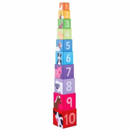 Cuburi din lemn - Cuburi din lemn de stivuit, Ferma, BIGJIGS Toys, 1-2 ani +