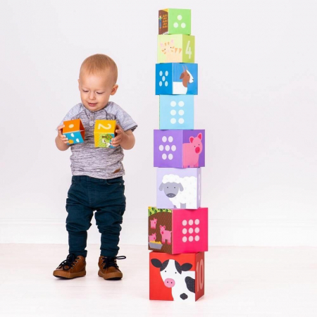 Cuburi din lemn de stivuit, Ferma, BIGJIGS Toys, 1-2 ani + [3]