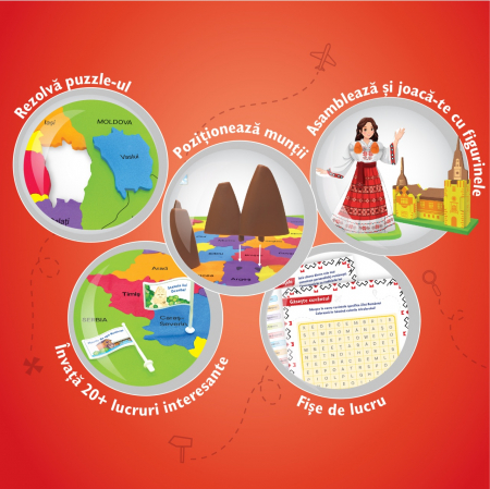 Descopera Romania - Harta Puzzle 3D ,70+ Activitati despre Relief, Cultura si Patrimoniul tarii, +5 ani [5]