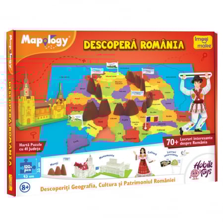 Jocuri geografie - Descopera Romania - Harta Puzzle 3D ,70+ Activitati despre Relief, Cultura si Patrimoniul tarii, +5 ani